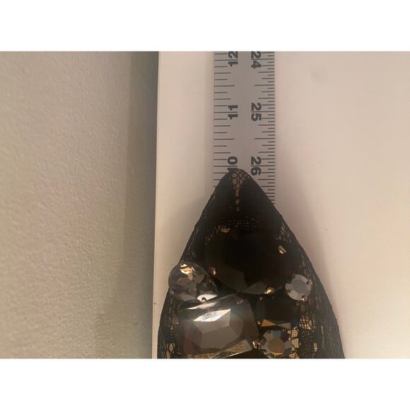 LK BENNETT HEELS 39.5 40 KITTEN BLACK LACE NUDE JULIET SUEDE JEWEL EMBELLISHMENT - Picture 12 of 16